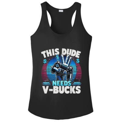 Funny This Dude Needs V Bucks Will Work For Bucks Gamer Ladies PosiCharge Competitor Racerback Tank