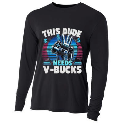 Funny This Dude Needs V Bucks Will Work For Bucks Gamer Cooling Performance Long Sleeve Crew