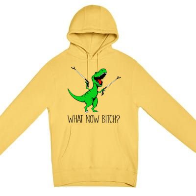 Funny TRex Dinosaur Gift What Now Bitch Funny Tyrannosaurus Rex Gift Premium Pullover Hoodie