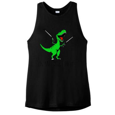 Funny TRex Dinosaur Gift What Now Bitch Funny Tyrannosaurus Rex Gift Ladies PosiCharge Tri-Blend Wicking Tank