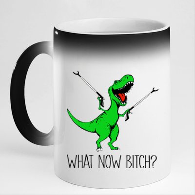 Funny TRex Dinosaur Gift What Now Bitch Funny Tyrannosaurus Rex Gift 11oz Black Color Changing Mug