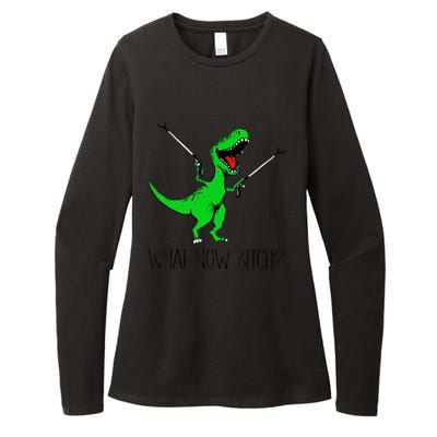 Funny TRex Dinosaur Gift What Now Bitch Funny Tyrannosaurus Rex Gift Womens CVC Long Sleeve Shirt