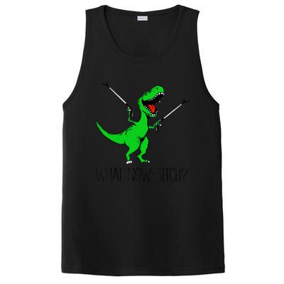 Funny TRex Dinosaur Gift What Now Bitch Funny Tyrannosaurus Rex Gift PosiCharge Competitor Tank