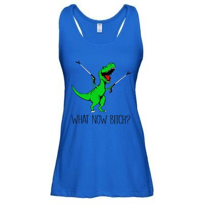 Funny TRex Dinosaur Gift What Now Bitch Funny Tyrannosaurus Rex Gift Ladies Essential Flowy Tank