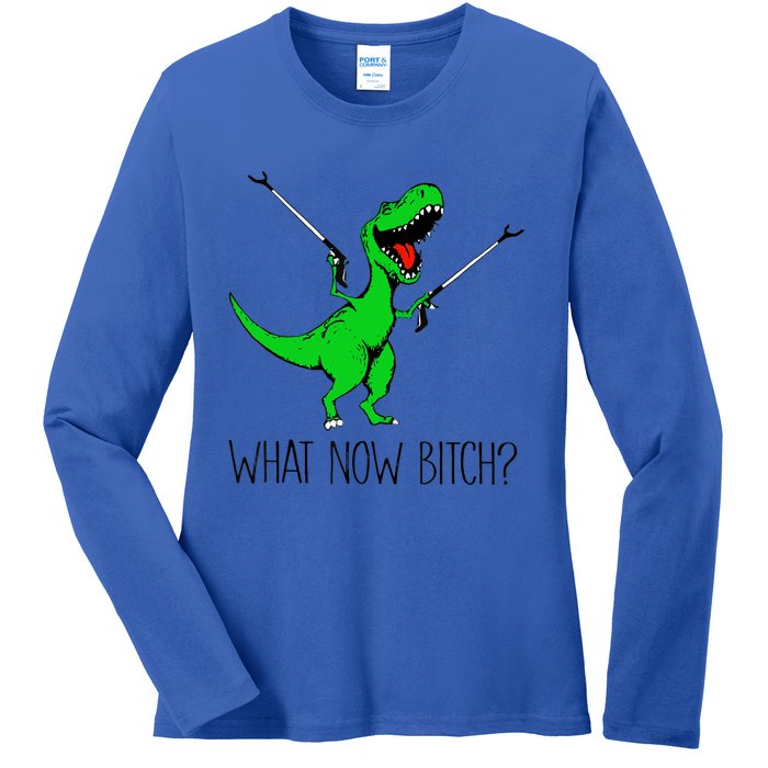 Funny TRex Dinosaur Gift What Now Bitch Funny Tyrannosaurus Rex Gift Ladies Long Sleeve Shirt