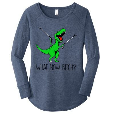 Funny TRex Dinosaur Gift What Now Bitch Funny Tyrannosaurus Rex Gift Women's Perfect Tri Tunic Long Sleeve Shirt