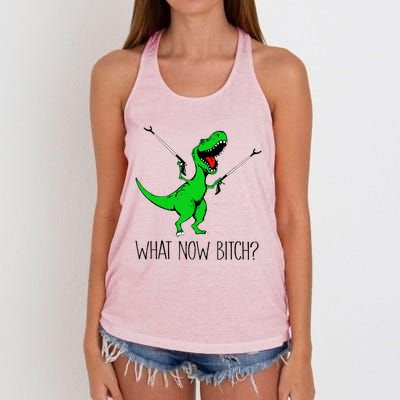 Funny TRex Dinosaur Gift What Now Bitch Funny Tyrannosaurus Rex Gift Women's Knotted Racerback Tank