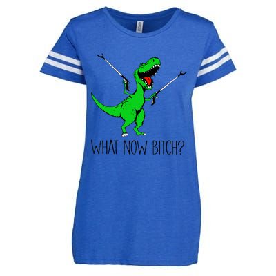 Funny TRex Dinosaur Gift What Now Bitch Funny Tyrannosaurus Rex Gift Enza Ladies Jersey Football T-Shirt