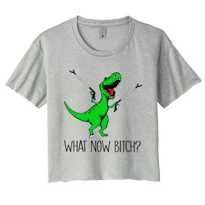 Funny TRex Dinosaur Gift What Now Bitch Funny Tyrannosaurus Rex Gift Women's Crop Top Tee