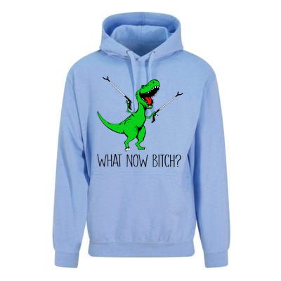 Funny TRex Dinosaur Gift What Now Bitch Funny Tyrannosaurus Rex Gift Unisex Surf Hoodie