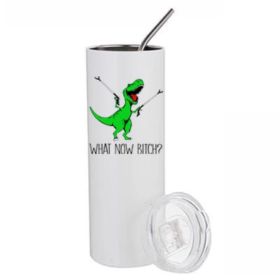 Funny TRex Dinosaur Gift What Now Bitch Funny Tyrannosaurus Rex Gift Stainless Steel Tumbler