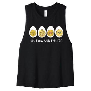 Funny Thanksgiving Dinner Deviled Egg You Know Why Im Here Women's Racerback Cropped Tank