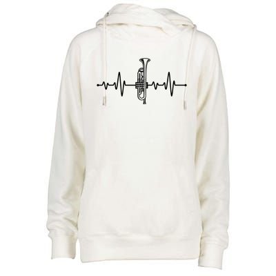 Funny Trumpet Design For Men Women Trumpet Players Heartbeat Womens Funnel Neck Pullover Hood