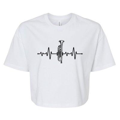 Funny Trumpet Design For Men Women Trumpet Players Heartbeat Bella+Canvas Jersey Crop Tee