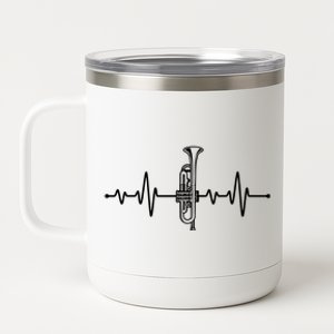 Funny Trumpet Design For Men Women Trumpet Players Heartbeat 12 oz Stainless Steel Tumbler Cup