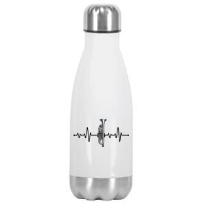 Funny Trumpet Design For Men Women Trumpet Players Heartbeat Stainless Steel Insulated Water Bottle