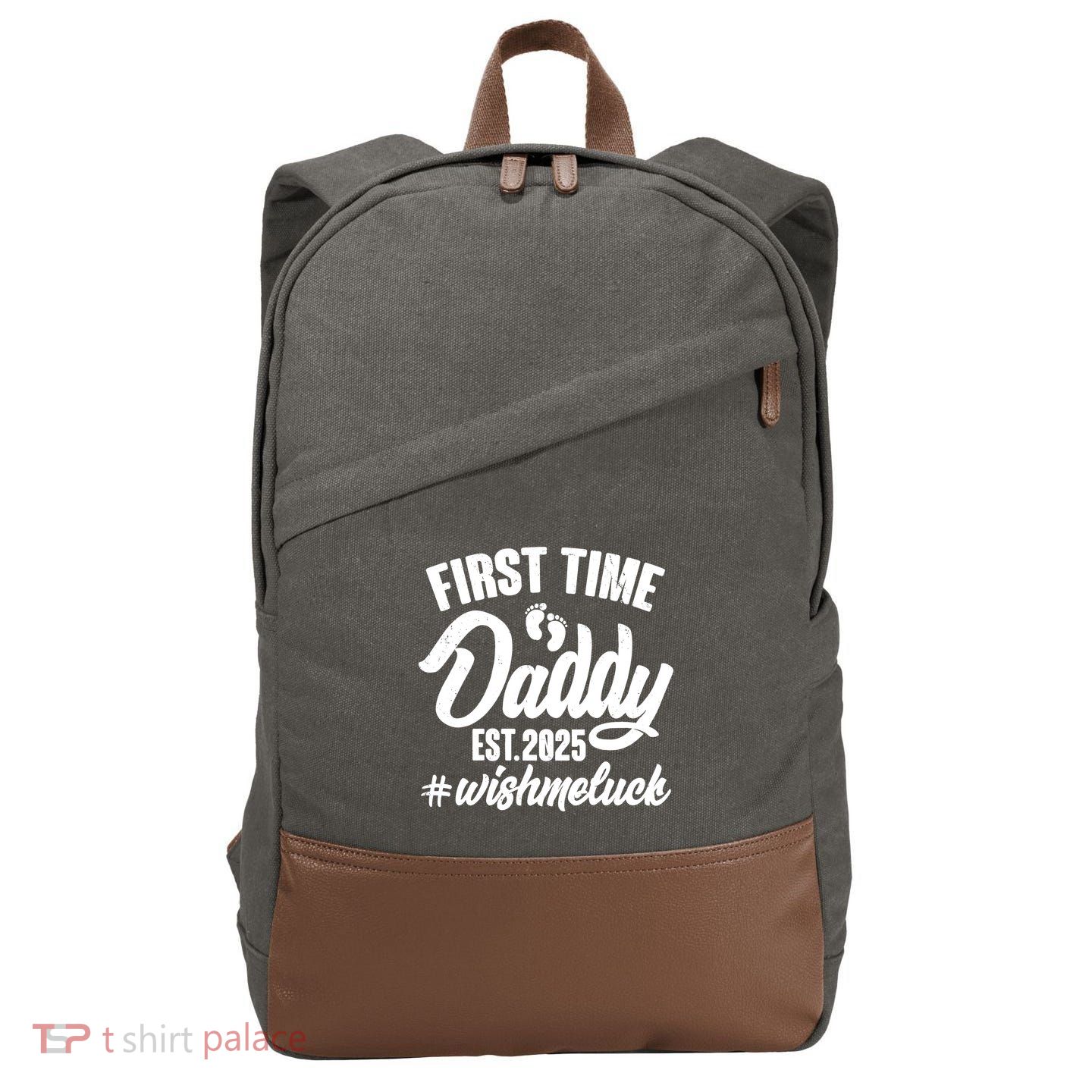 First Time Daddy Est. 2025 #Wish Me Luck Cotton Canvas Backpack
