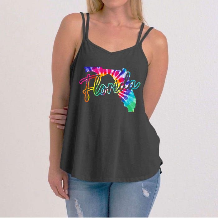 Florida Tie Dye State Map Pride Hippie Vintage Retro Women's Strappy Tank