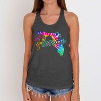 Florida Tie Dye State Map Pride Hippie Vintage Retro Women's Knotted Racerback Tank