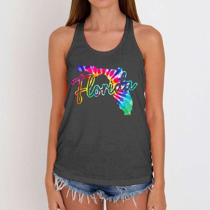 Florida Tie Dye State Map Pride Hippie Vintage Retro Women's Knotted Racerback Tank