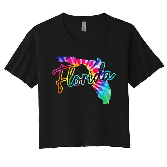 Florida Tie Dye State Map Pride Hippie Vintage Retro Women's Crop Top Tee