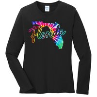 Florida Tie Dye State Map Pride Hippie Vintage Retro Ladies Long Sleeve Shirt