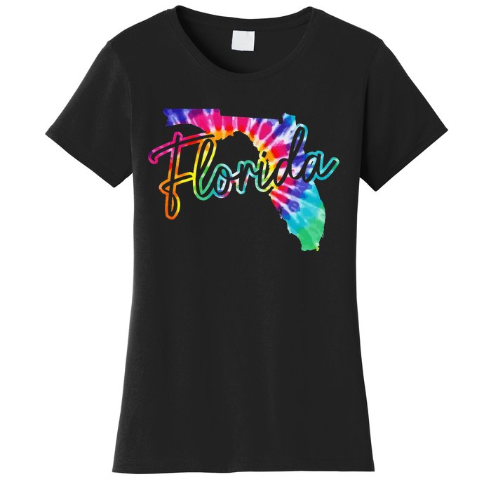 Florida Tie Dye State Map Pride Hippie Vintage Retro Women's T-Shirt