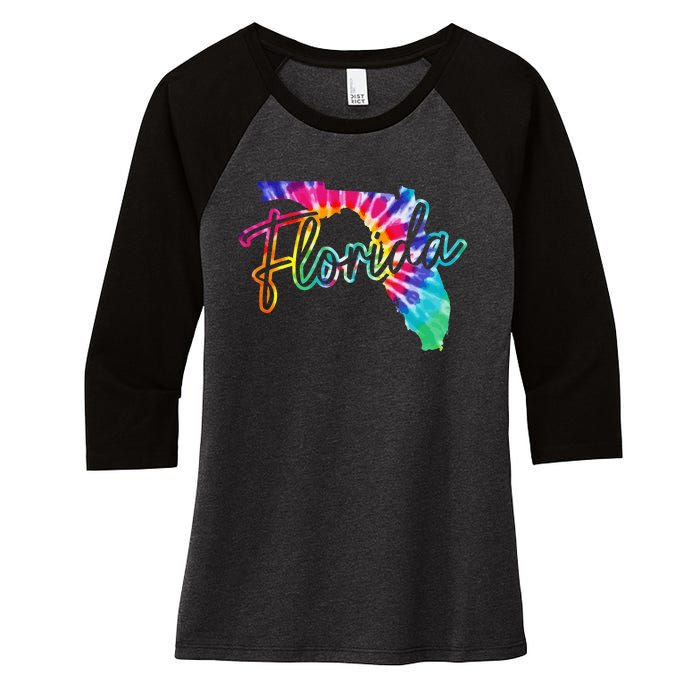 Florida Tie Dye State Map Pride Hippie Vintage Retro Women's Tri-Blend 3/4-Sleeve Raglan Shirt