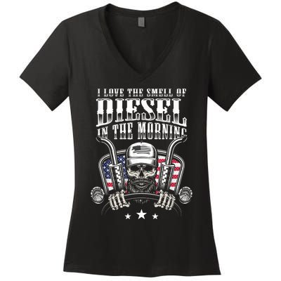 Funny Truck Driver Gift For I Love The Smell Of Diesel Women's V-Neck T-Shirt