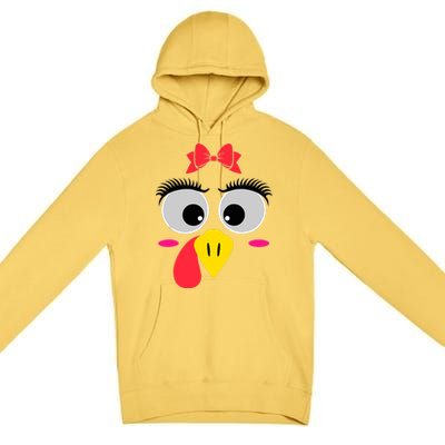 Funny Thanksgiving Day Turkey Face Red Bow Costume Premium Pullover Hoodie