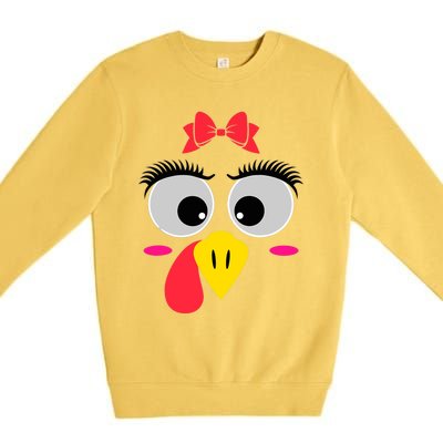 Funny Thanksgiving Day Turkey Face Red Bow Costume Premium Crewneck Sweatshirt