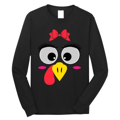 Funny Thanksgiving Day Turkey Face Red Bow Costume Long Sleeve Shirt