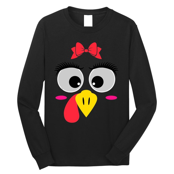 Funny Thanksgiving Day Turkey Face Red Bow Costume Long Sleeve Shirt