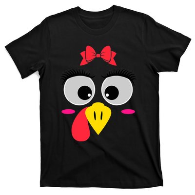 Funny Thanksgiving Day Turkey Face Red Bow Costume T-Shirt