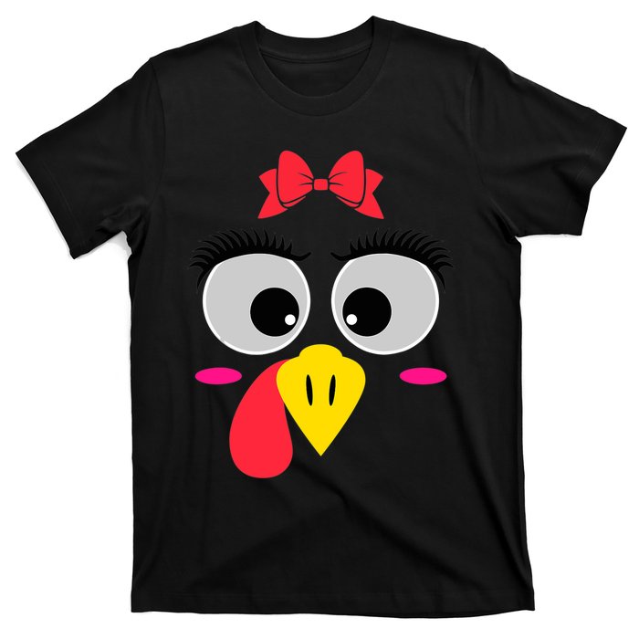 Funny Thanksgiving Day Turkey Face Red Bow Costume T-Shirt