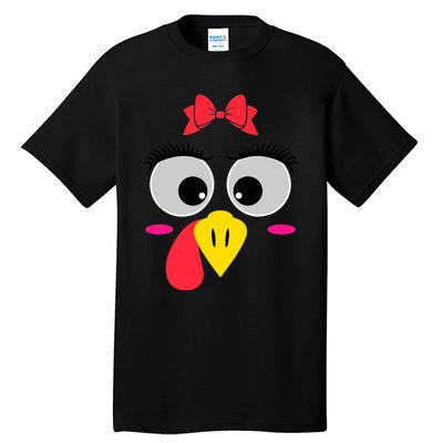 Funny Thanksgiving Day Turkey Face Red Bow Costume Tall T-Shirt