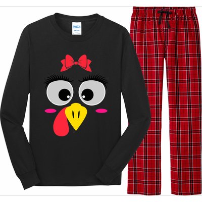 Funny Thanksgiving Day Turkey Face Red Bow Costume Long Sleeve Pajama Set