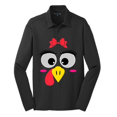 Funny Thanksgiving Day Turkey Face Red Bow Costume Silk Touch Performance Long Sleeve Polo