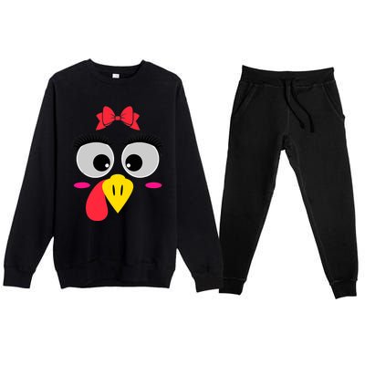 Funny Thanksgiving Day Turkey Face Red Bow Costume Premium Crewneck Sweatsuit Set