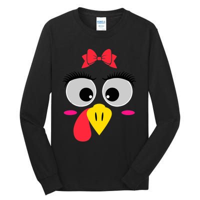 Funny Thanksgiving Day Turkey Face Red Bow Costume Tall Long Sleeve T-Shirt