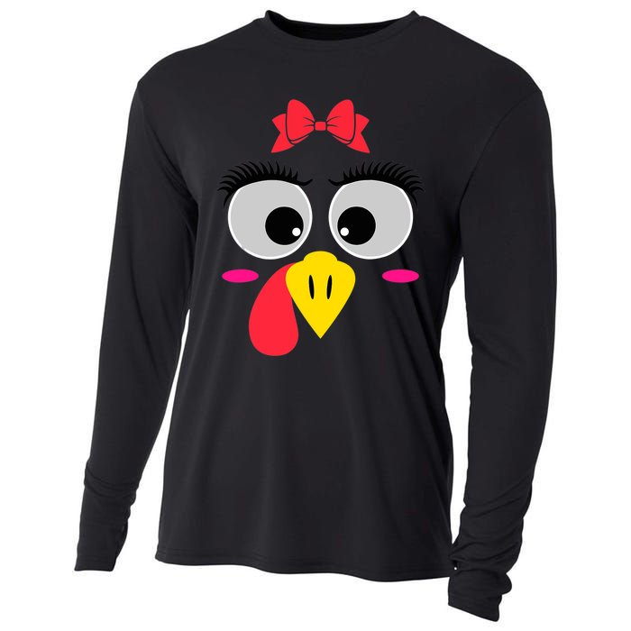 Funny Thanksgiving Day Turkey Face Red Bow Costume Cooling Performance Long Sleeve Crew