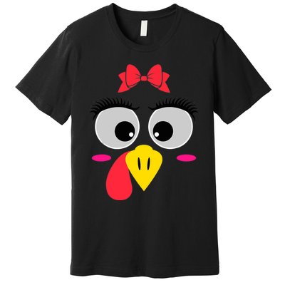 Funny Thanksgiving Day Turkey Face Red Bow Costume Premium T-Shirt