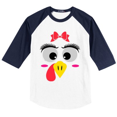 Funny Thanksgiving Day Turkey Face Red Bow Costume Baseball Sleeve Shirt