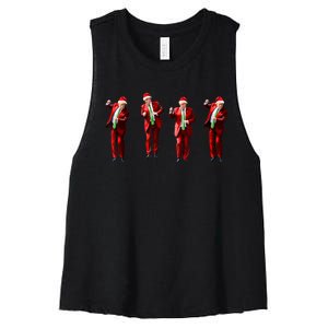 Funny Trump Dance Santa Claus Christmas Xmas Pajamas Holiday Women's Racerback Cropped Tank