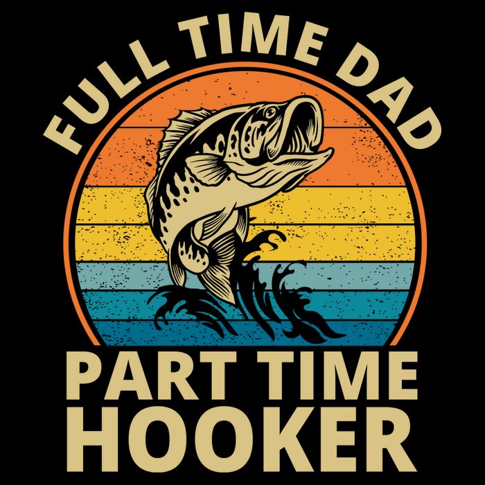 Full Time Dad Part Time Hooker Funny Fishing Retro Drawstring Bag