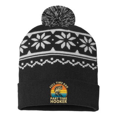 Full Time Dad Part Time Hooker Funny Fishing Retro USA-Made Snowflake Beanie