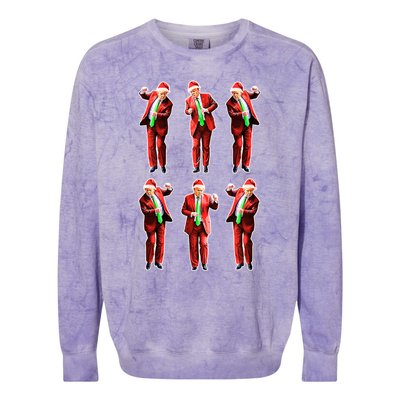 Funny Trump Dancing Around The Christmas Tree Trump Santa Gift Colorblast Crewneck Sweatshirt