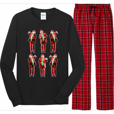 Funny Trump Dancing Around The Christmas Tree Trump Santa Gift Long Sleeve Pajama Set