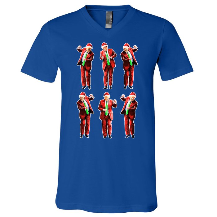 Funny Trump Dancing Around The Christmas Tree Trump Santa Gift V-Neck T-Shirt