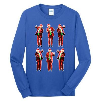 Funny Trump Dancing Around The Christmas Tree Trump Santa Gift Tall Long Sleeve T-Shirt